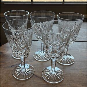 5 Waterford Crystal Lismore Water Goblets Stem Glasses 6-7/8" Old Mark Vintage